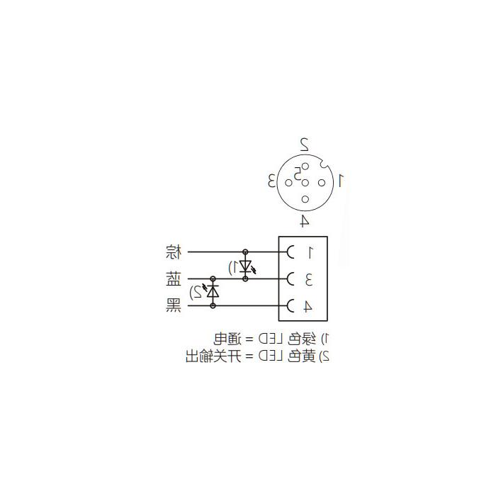 M12 3Pin、母头90°、带LED灯、IP 69K-ECOLAB、食品级、单端预铸PVC非柔性电缆、灰色护套、64E003-XXX